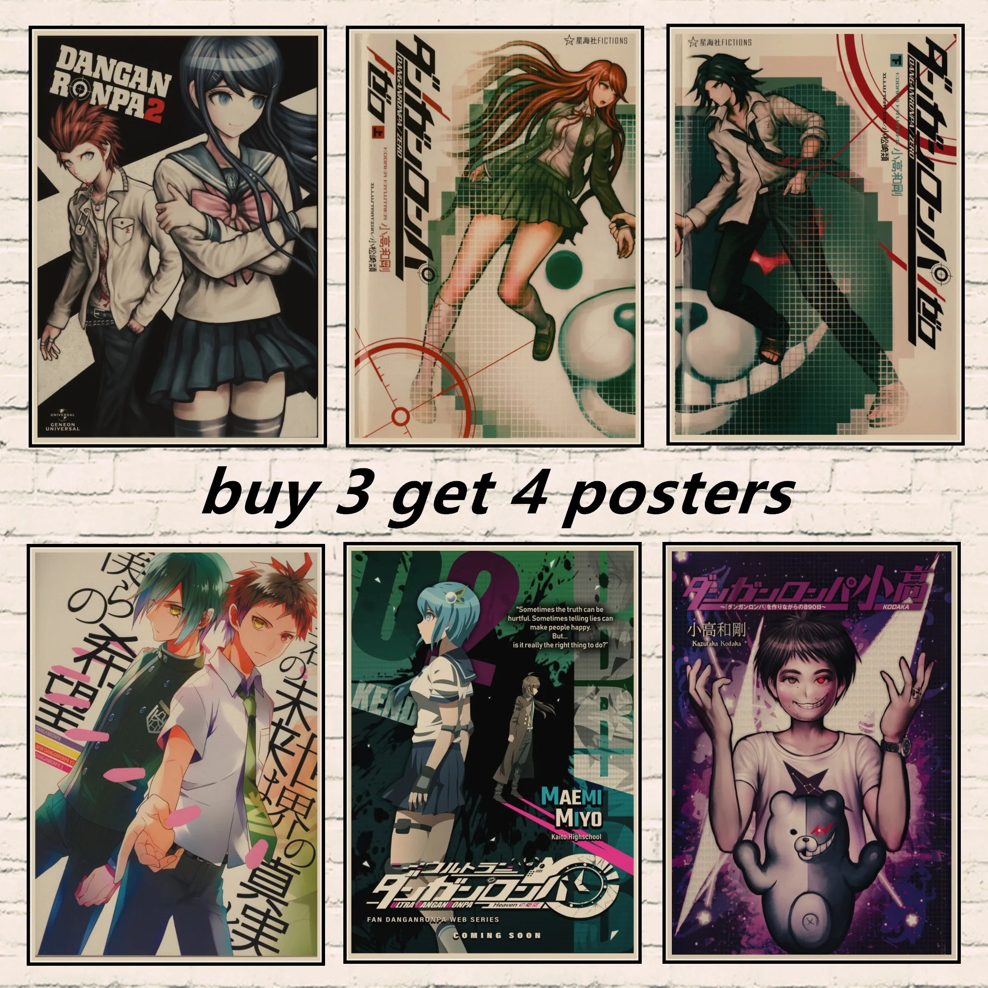 Danganronpa Vintage Poster Japanese Anime Kyouko Kirigiri Whole roles Art Poster and Prints Wall Art Painting