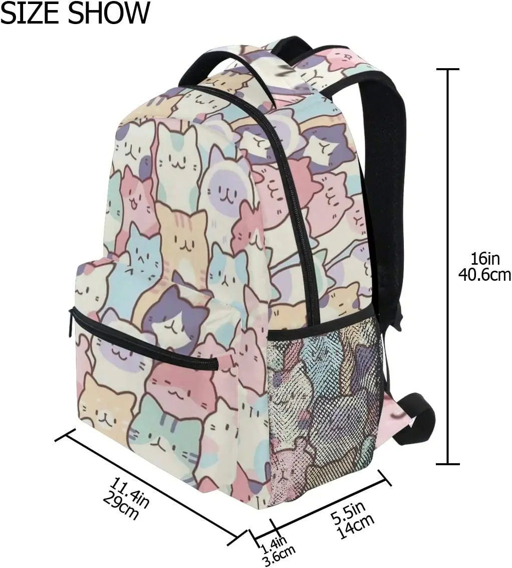 Colorful Cats Bookbag Cute Animal Pattern Schoolbag Business Laptop Roomy Backpack Bookbag for Hiking Traveling Camping