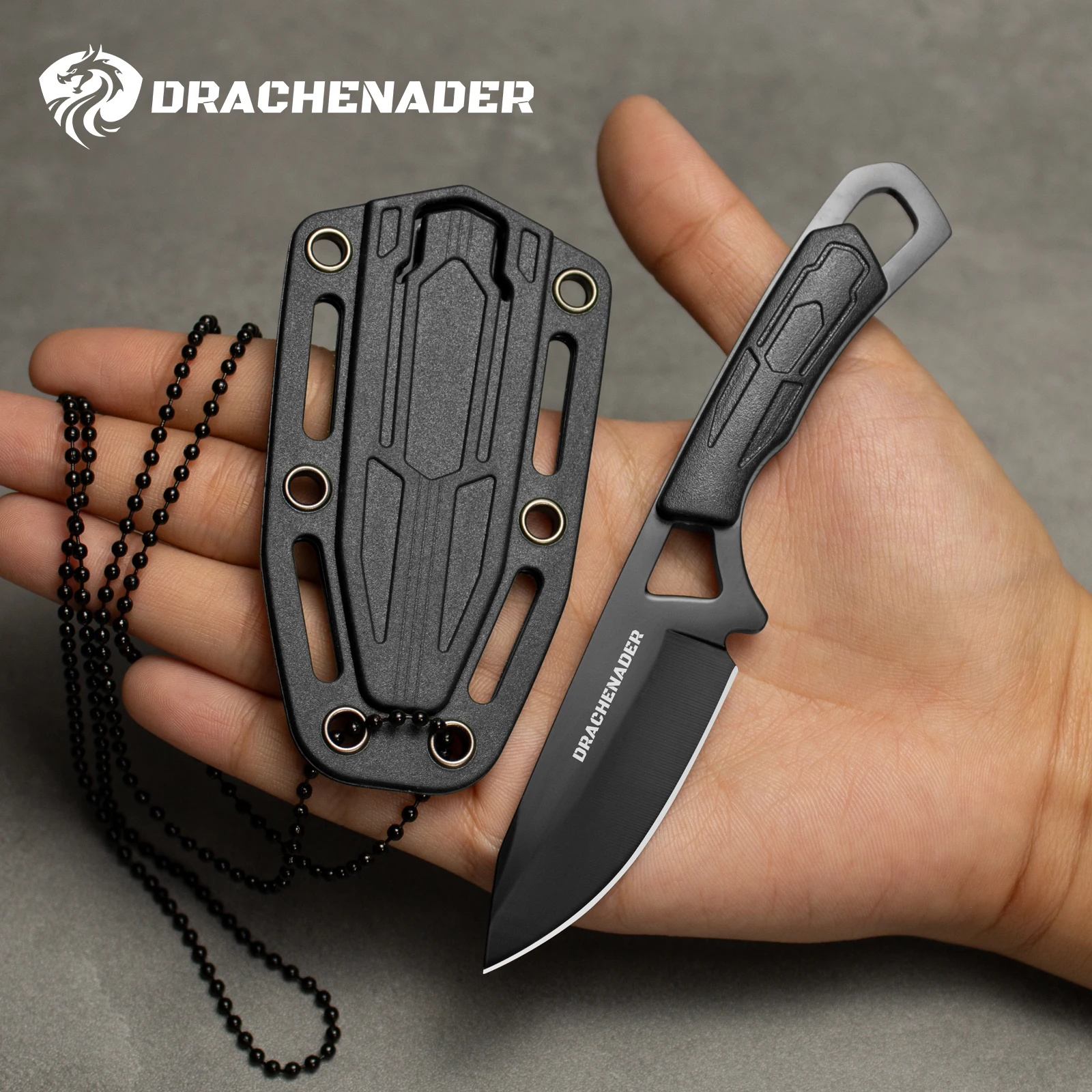 Small Tactical Neck Knife Hunting Fixed Blades Knife Full Tang With a Plastic Sheath And Neck Chain For Camping Fishing EDC