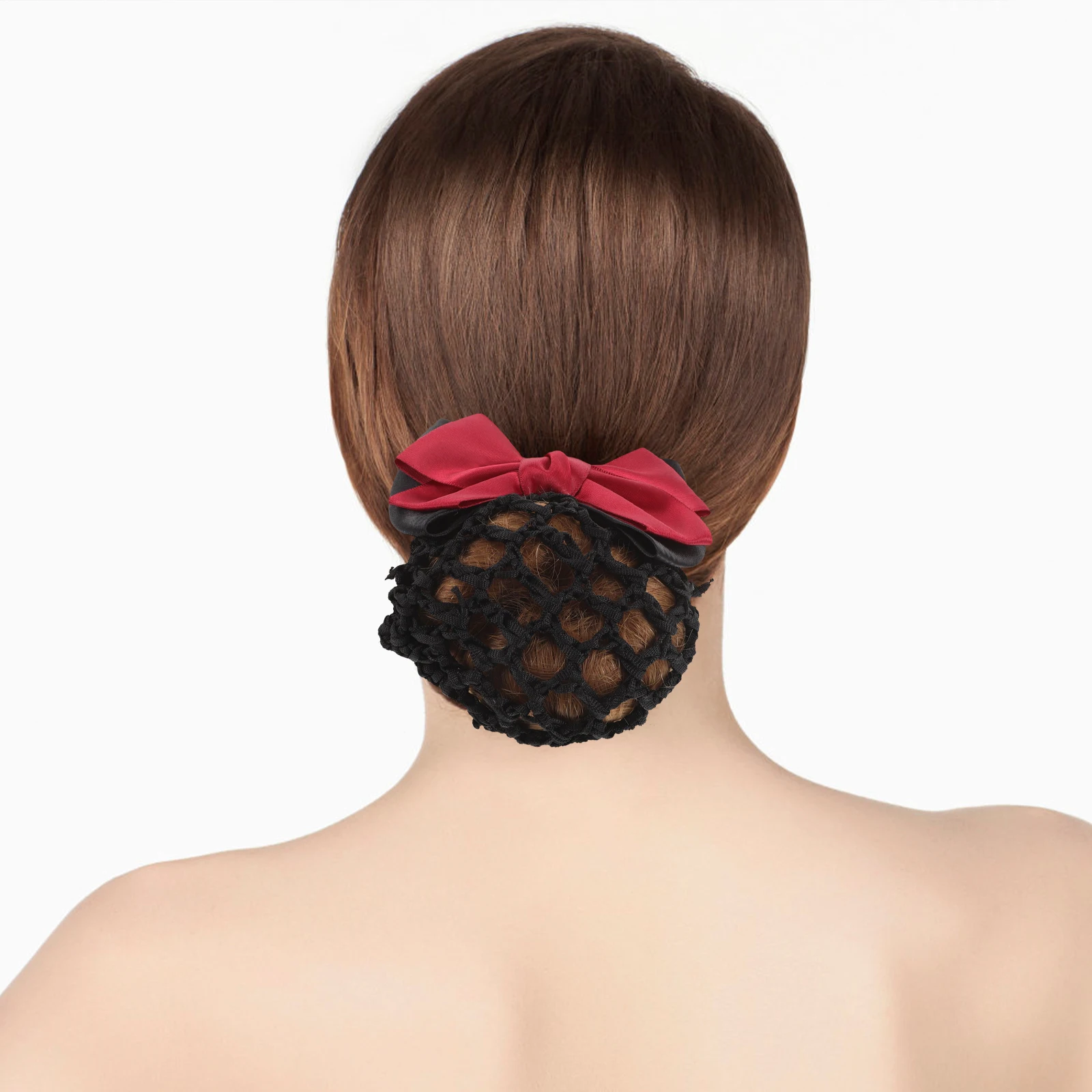 

3pcs Elastic Big Bowknot Hair Flower Net Bag Bun Snood Mesh Clip For Women Girls Red Elegant Headdress Summer Cooling Hair