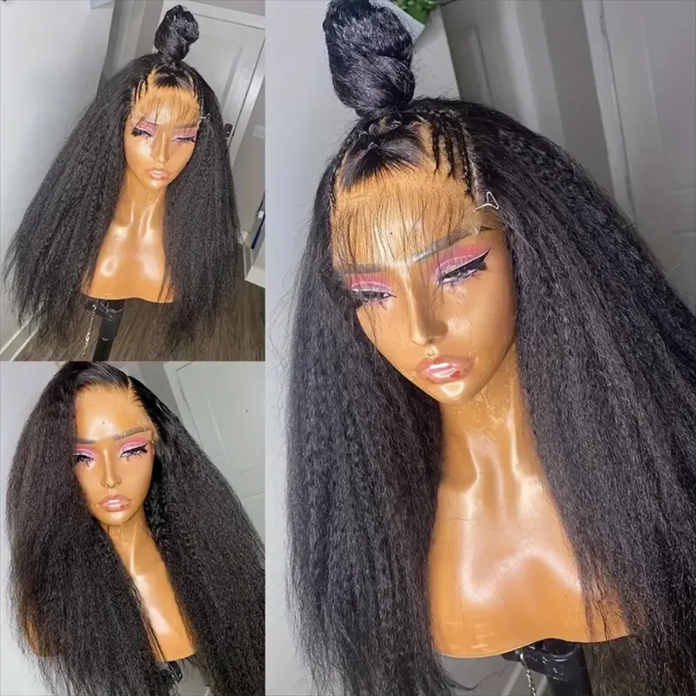 Wig tanpa lem kulit lembuh lurus Kinky Wig penutup renda 7x7 HD rambut Brasil Wig manusia depan renda 13x4 HD kulit kepala alami