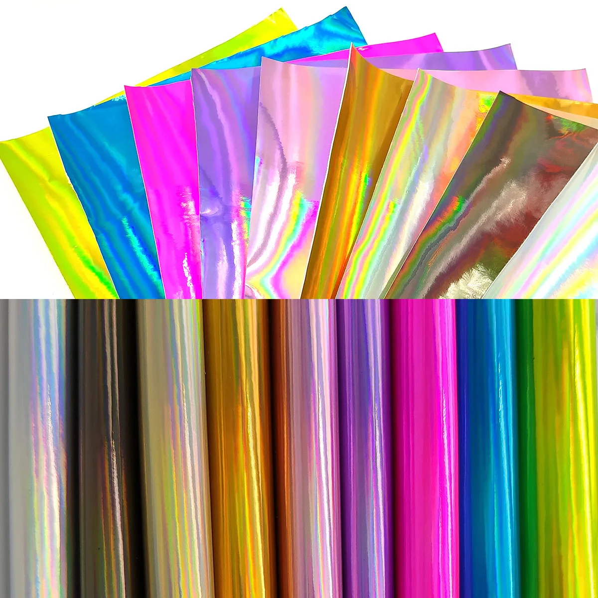 9pcs Sets Iridescent Holographic Laser PU Leather Fabric Vinyl Rainbow Hair Bow Handmade DIY Earring Craft Material 20x15CM