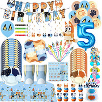 Cartoon Blue Dog Birthday Cute Bluey Birthday Party Decoration Disposable Bluey Birthday Balloons Plates Cup Straws Kid Toy Gift