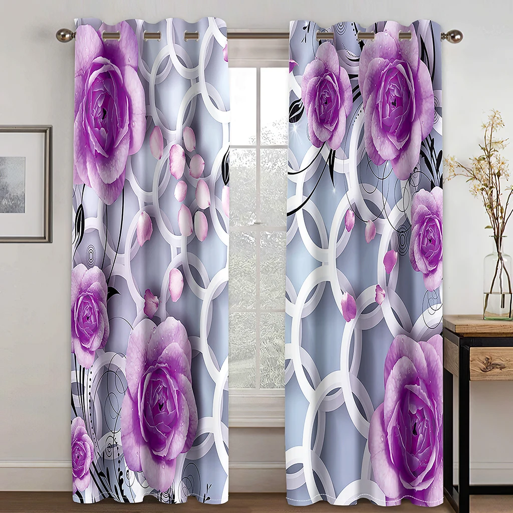 Tree Silhouette Abstract Circle FlowerWindow Curtains Blinds For Living Room Bedroom Bathroom Kicthen Office Door Home Decor2Pcs