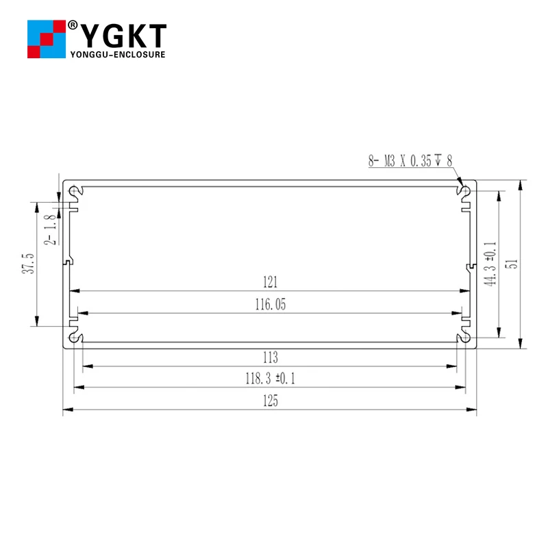 Factory Supply Anodized PCB Box Experimental Equipment Extruded Housing Extrusion Aluminium Electronic Enclosure H23 125*51MM