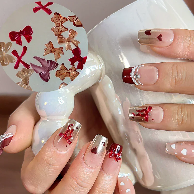 50 قطعة مزيج ملون لطيف القوس الشريط الراتنج مسمار الفن زينة ثلاثية الأبعاد فراشة مسمار حلية مجوهرات موضة DIY بها بنفسك اكسسوارات مانيكير