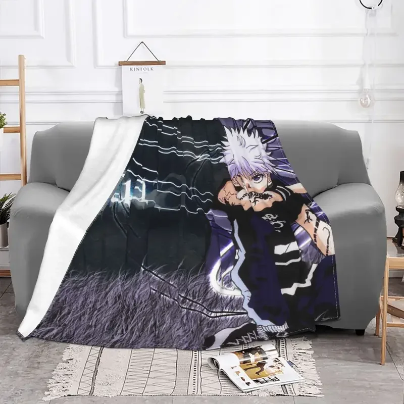 Hunter X Hunter Killua Zoldyck Blankets anime Fuzzy Vintage Breathable Throw Blanket for Bedding Lounge Textile Decor