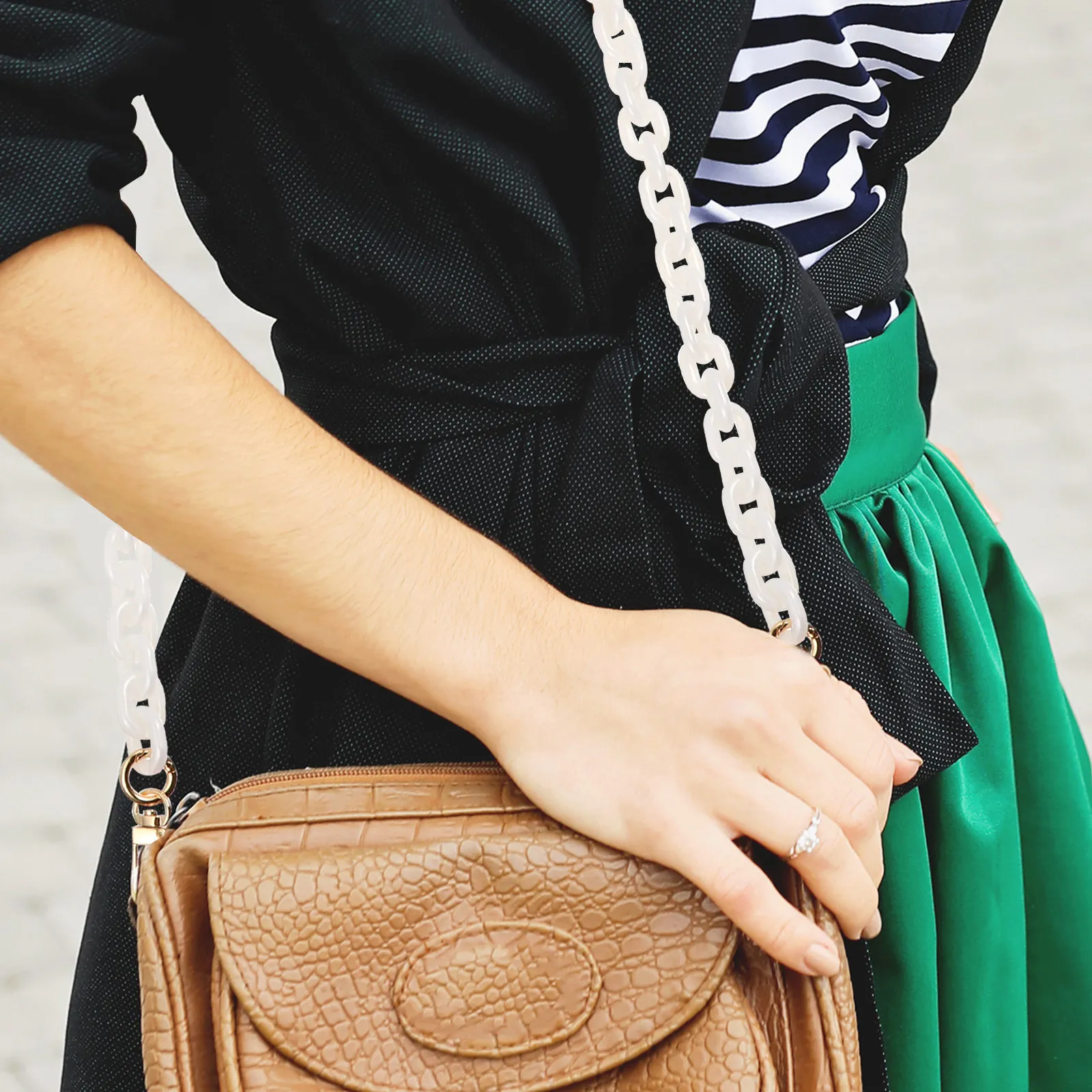 

Белая цепочка из полимерной смолы для сумки с 2 металлическими пряжками для легкого крепления, замена для сумок, клатчей и тоутов своими руками