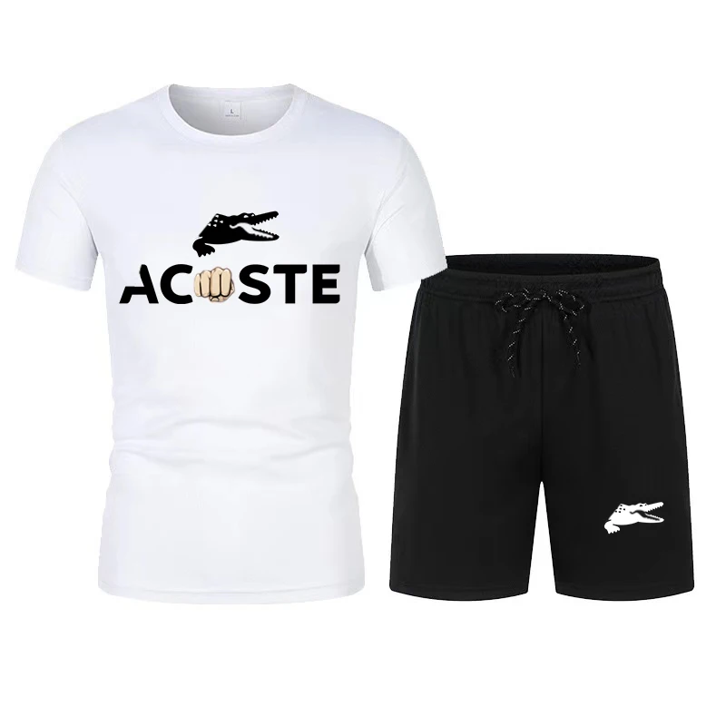 Nieuwe Zomersets Heren T-Shirt + Korte Broek Pak Met Korte Mouwen En Print Katoenen T-Shirts Jogging Joggingbroek Mannelijk Sportpak