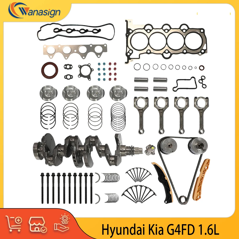 Engine Rebuild Timing Chain Kit Head Gasket Crankshaft Con Rod Piston Valve Bearing Set Fit 1.6 L  L4 G4FD For Hyundai Kia 1.6L