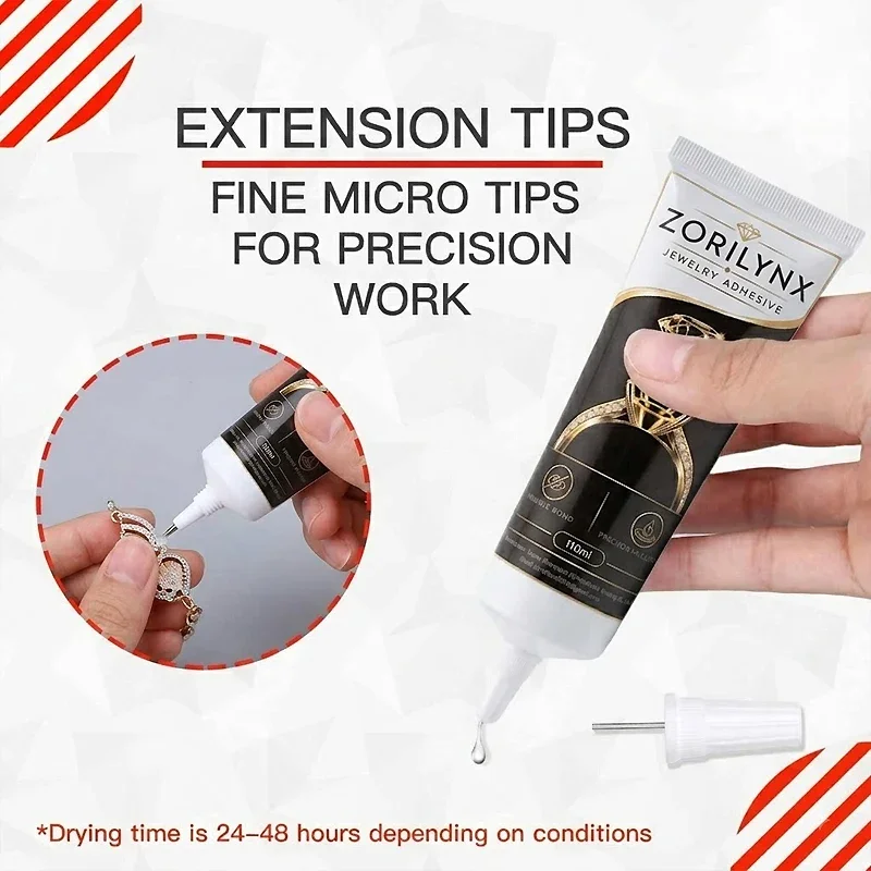 Hochleistungs-Schmuckklebstoff, unsichtbare Bindung, Flüssigkeit zur Befestigung von abgelösten Edelsteinen, Strasssteinen und Ringen, hochviskose Formel – Detail 2