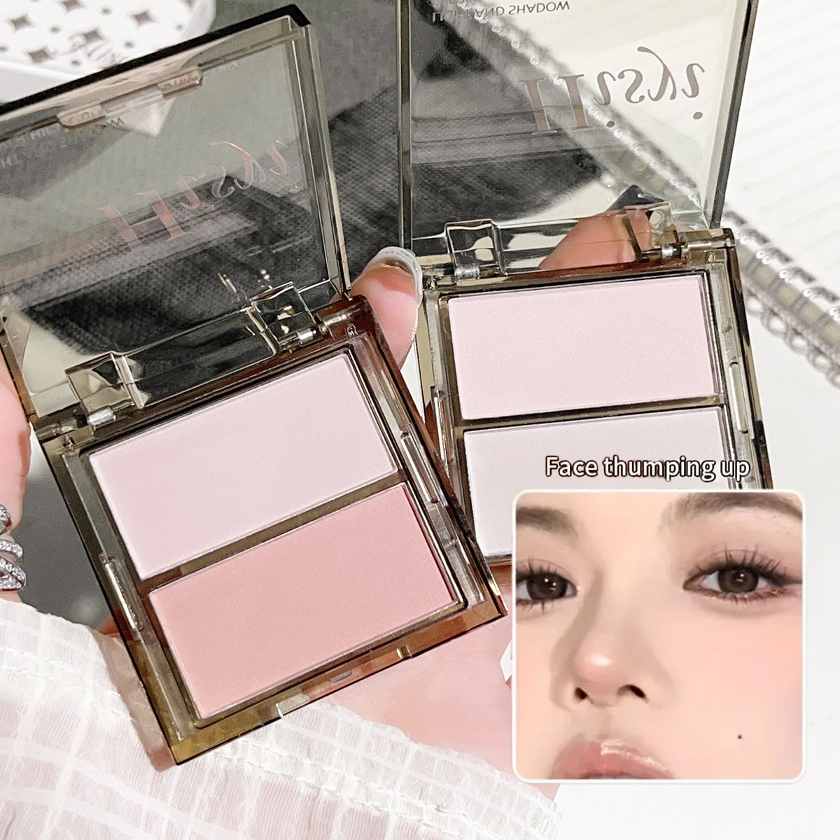 Waterproof Contour & Highlighter Palette - Color Correcting,Brightening Blush,Matte Finish,Korean makeup,2-in-1 travel portable