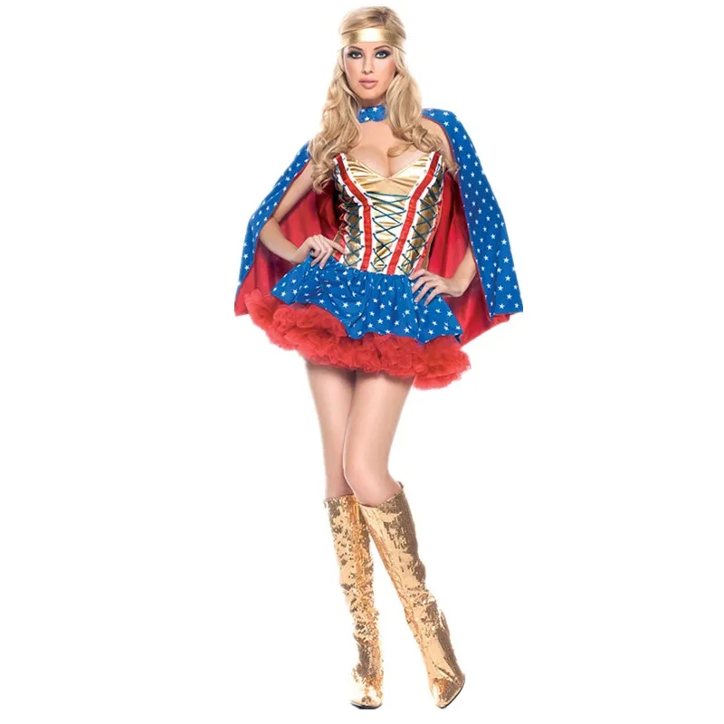 

Halloween Masquerade Sexy Super Warrior Cosplay Costume Carnival Party America Hero Wonder Justice Fantasia Fancy Dress