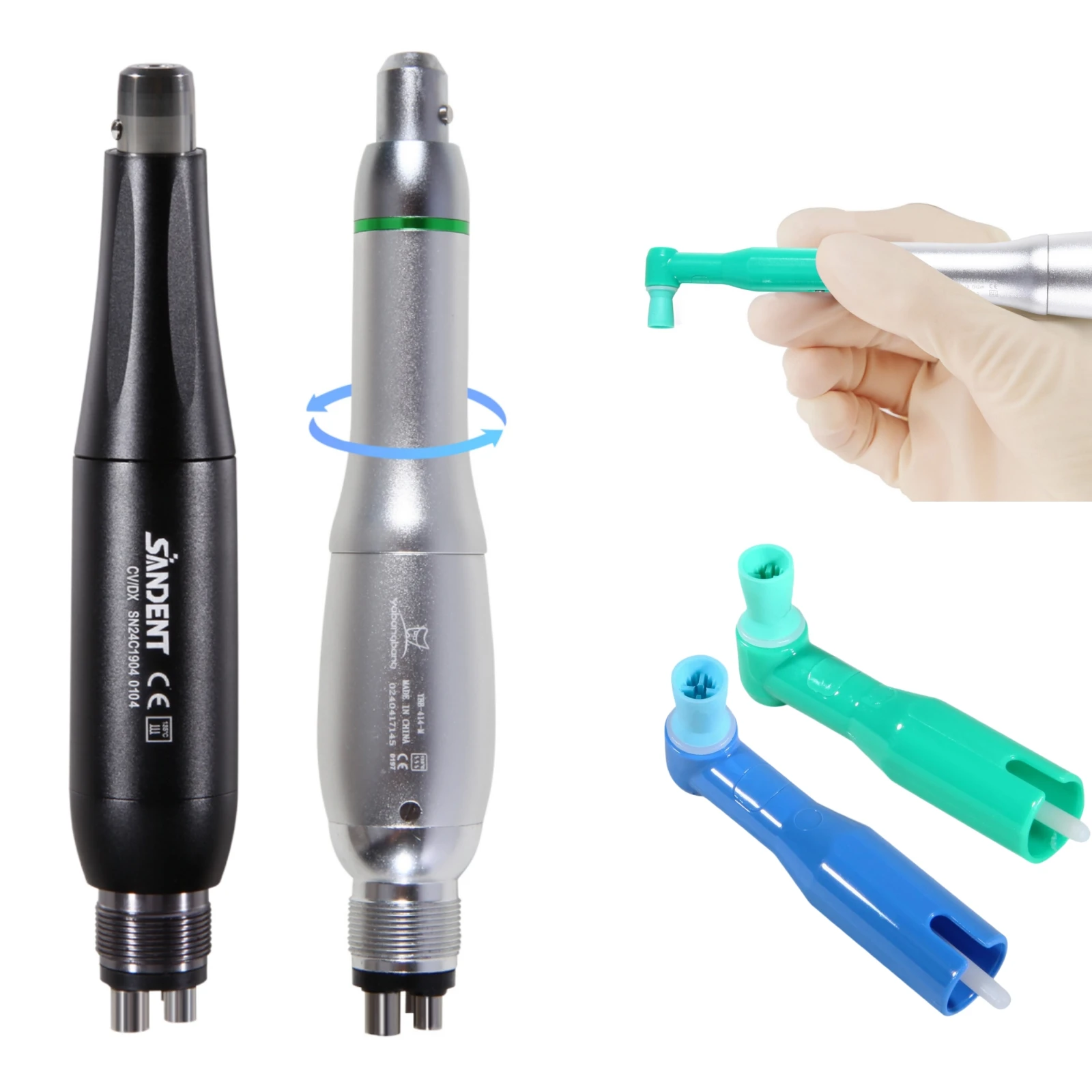 360°Swivel Dental Hygiene Prophy Handpiece 4 Hole Kit Air Motor Nose Cone ST/YB 4:1 Reduction Speed / Disposable Prophy Angles ﻿