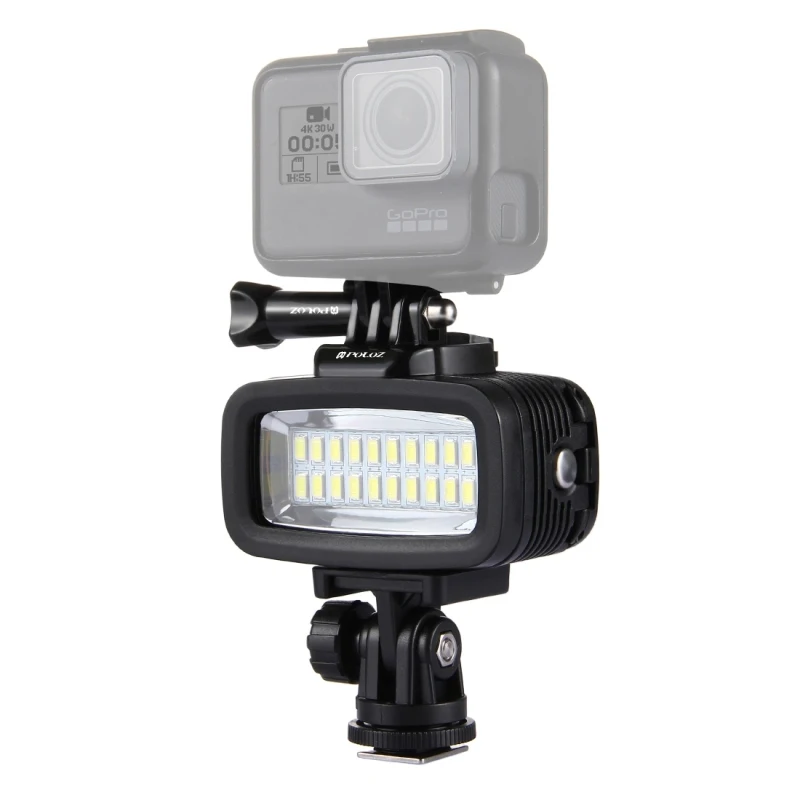 PULUZ IPX8 Waterproof Camera Diving LEDs Light with Hot Shoe Adapter For GoPro DJI Xiaoyi Action Camera, Canon Sony Camera