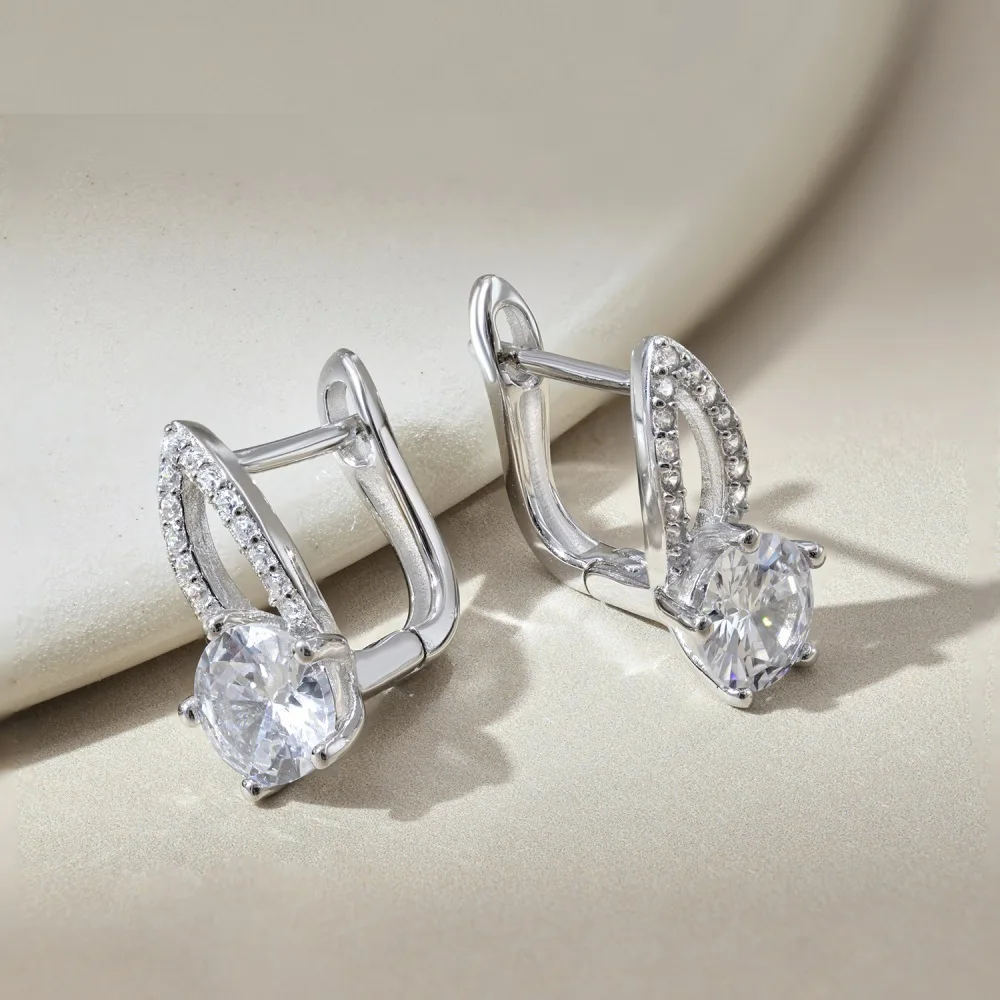 INS Style New S925 Pure Silver Female Earrings Rabbit Ears Symmetrical White Zircon Inlaid Female Earrings Batch Niche