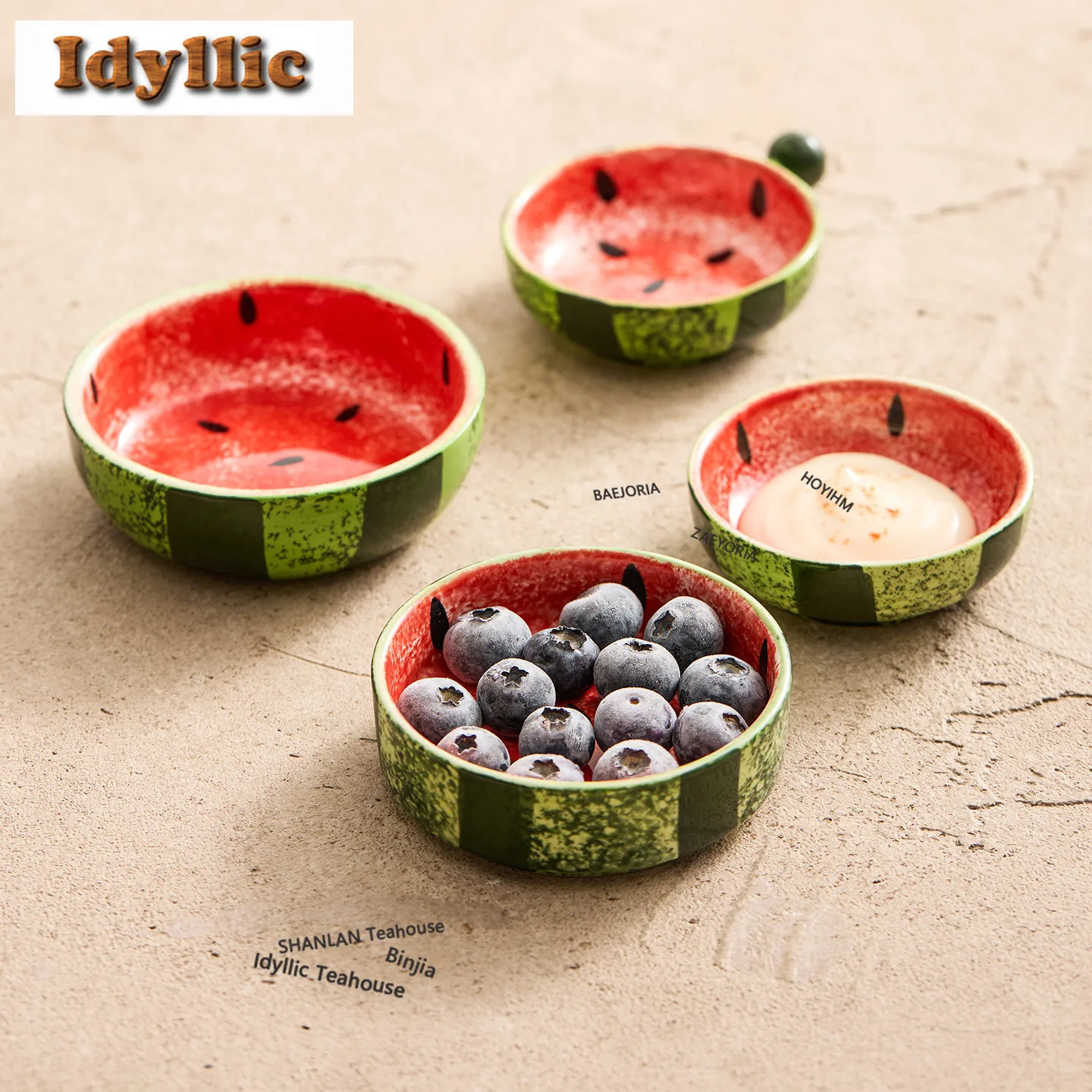 HOYIHM Hand-painted Watermelon Fruit Dishes Vintage Pastry Plate Household Hospitality Dishes Chinese Tea Set Supplies Ornaments