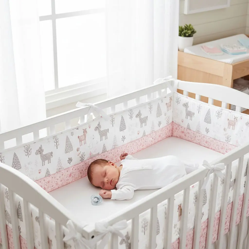 Protector de Cuna de Algodón Rosa, Suave, Anticolisión, 120x30cm, Protector de Cuna para Bebé