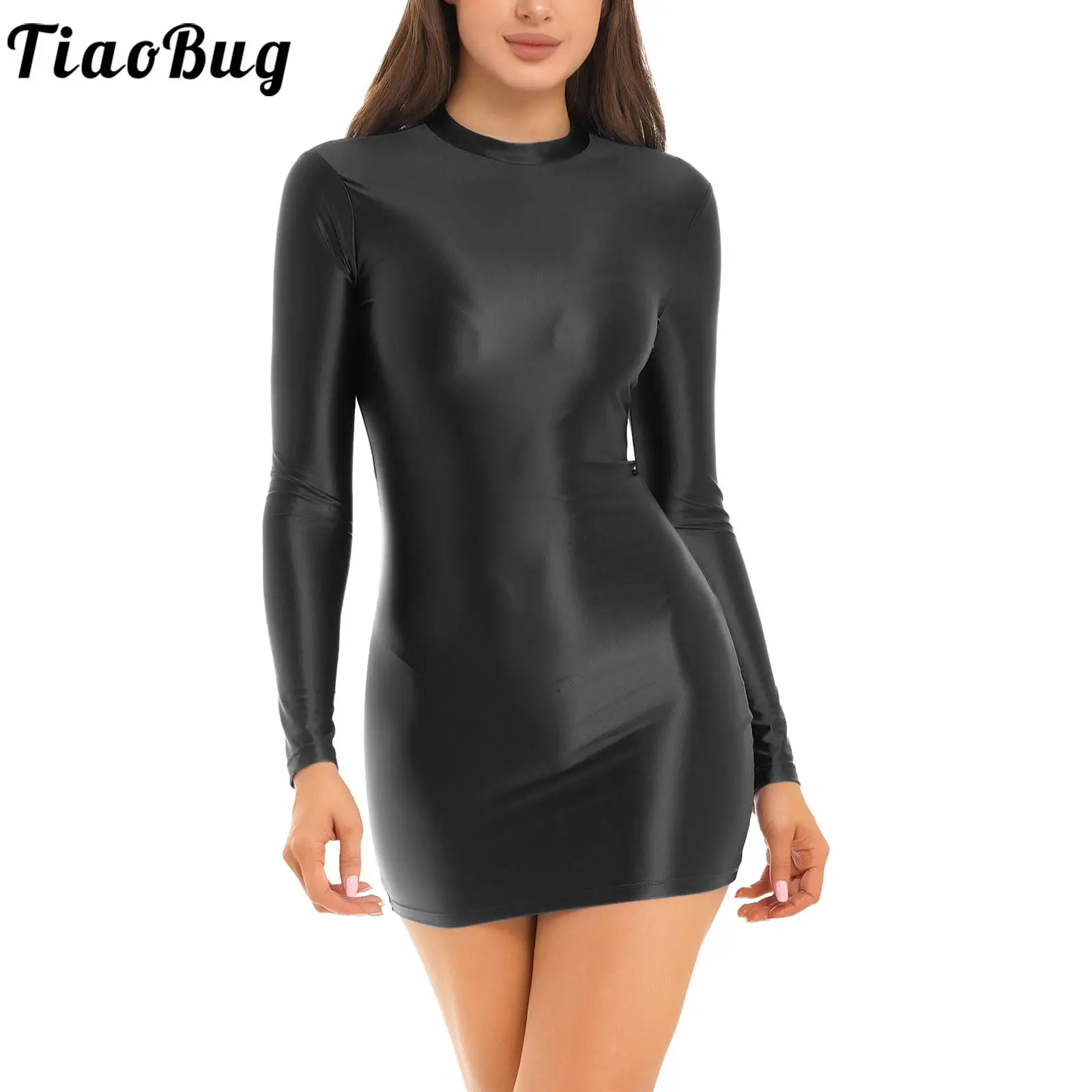 Mulheres sexy óleo brilhante micro mini vestido de festa apertado lápis bodycon vestido clube roupa de noite pólo dança traje