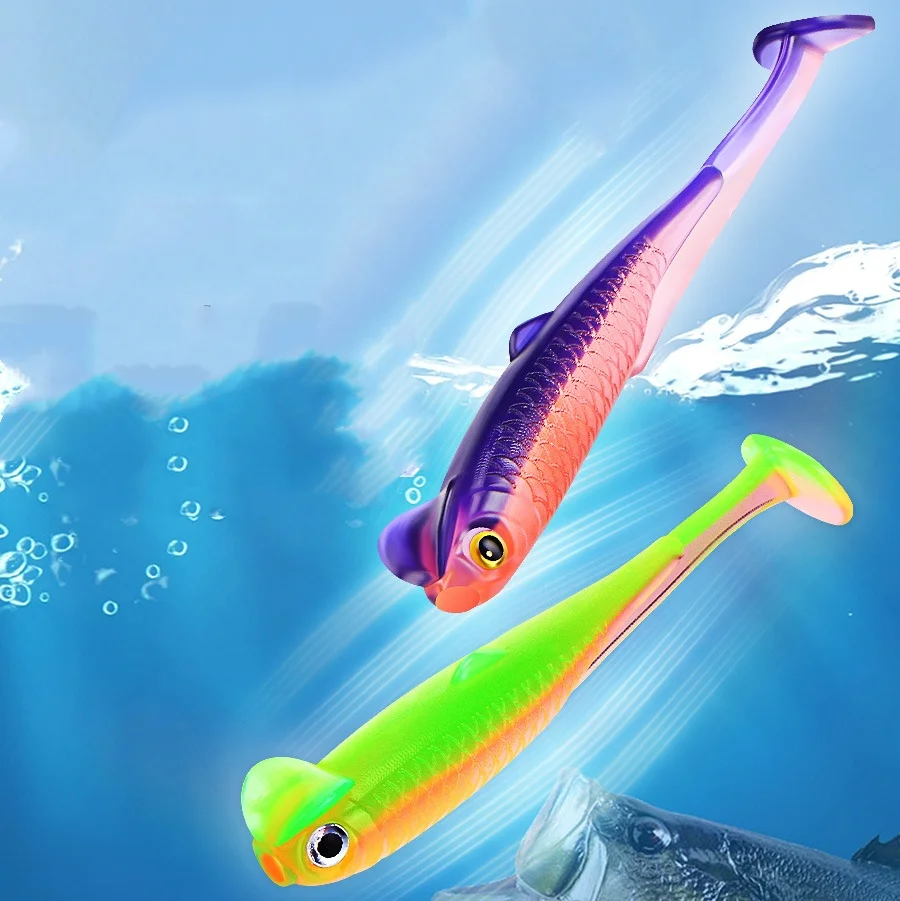 Señuelo de pesca pez colorido ojo 3d cola en T cebo suave 6cm 1,3g señuelos de gusano artificiales Texas Drop-Shot mordedura plataforma de plomo lote 10 piezas - imagen 3