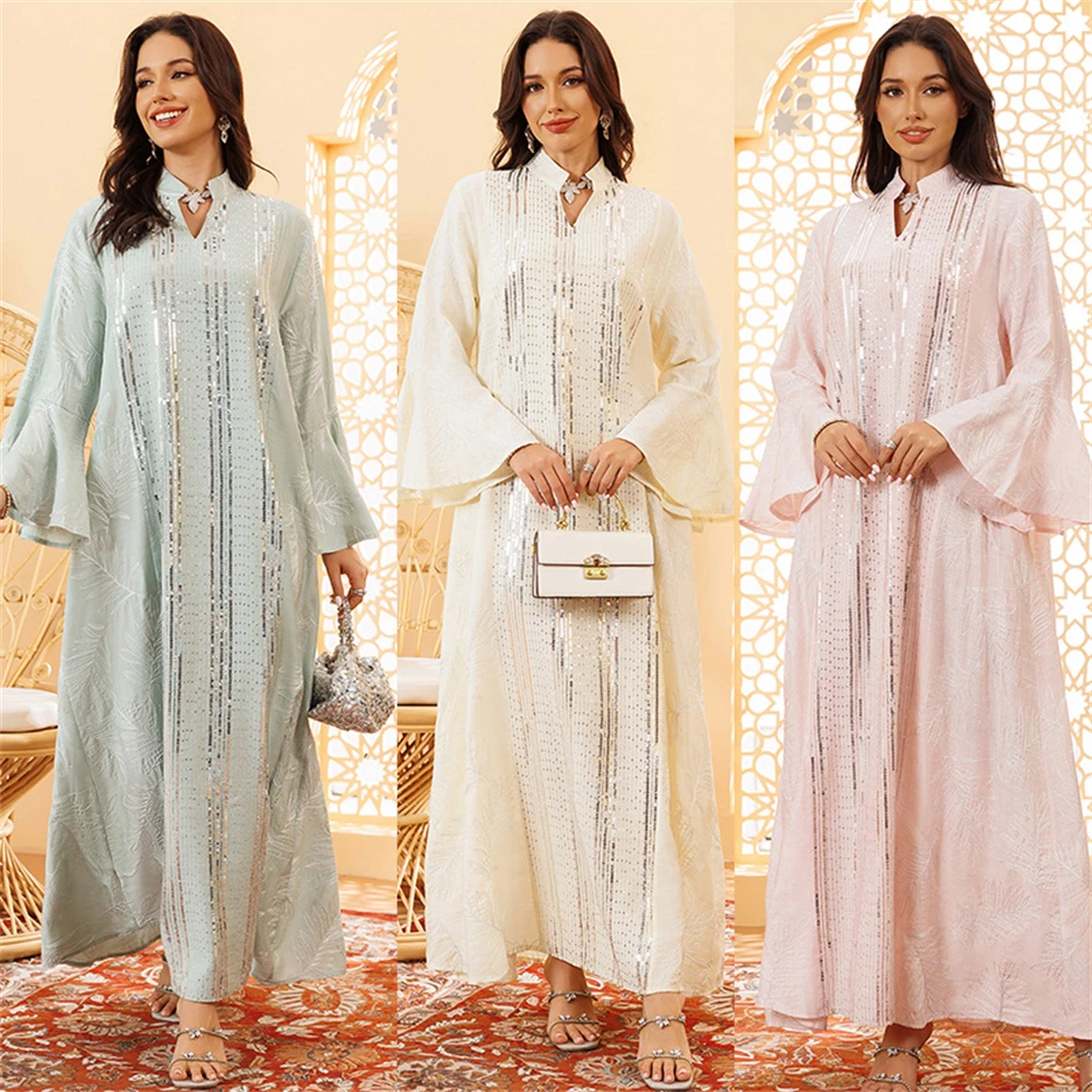 

Eid Abaya Dress Sequin Evening Party Maxi Dresses Ramadan Muslim Women Kaftan Caftan Luxury Dubai Robe