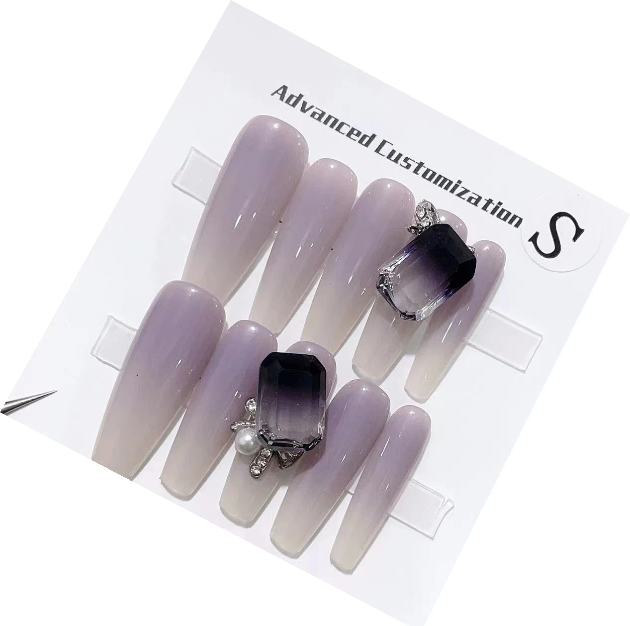 

Emmabeauty ручной работы Taro фиолетовый сверхдлинный лестничный стиль высокое качество ручной работы пресс-на гвозди № E394