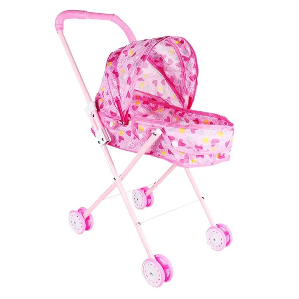 Mini Buggy Pram Infant Push Cart Pushchair Dolls Trolley Kids Pretend Pattern