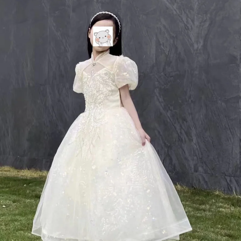 

Girls' Formal Dress Princess Gown2025New Flower Girl Wedding Dress Birthday Puffy Skirt Children's Host Piano Performance Costum