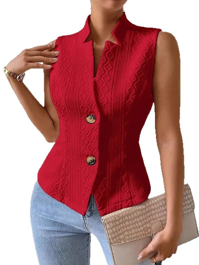 Canotta slim fit ricamata con bottoni a V da donna Top Versatile Street Sle Faion Abbigliamento casual estivo Lunghezza regolare