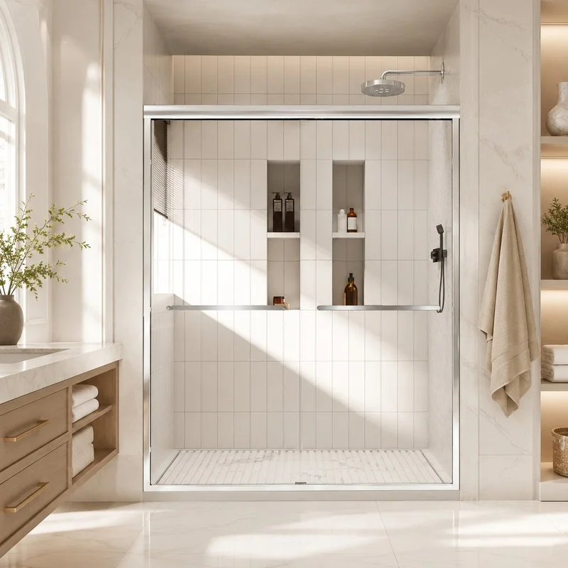 

56-60" W x 72" H Framed Double Sliding Shower Door, 6mm Clear Tempered Glass with Safety Film and Nano Coating, Waterproof Seals, Chrome Finish