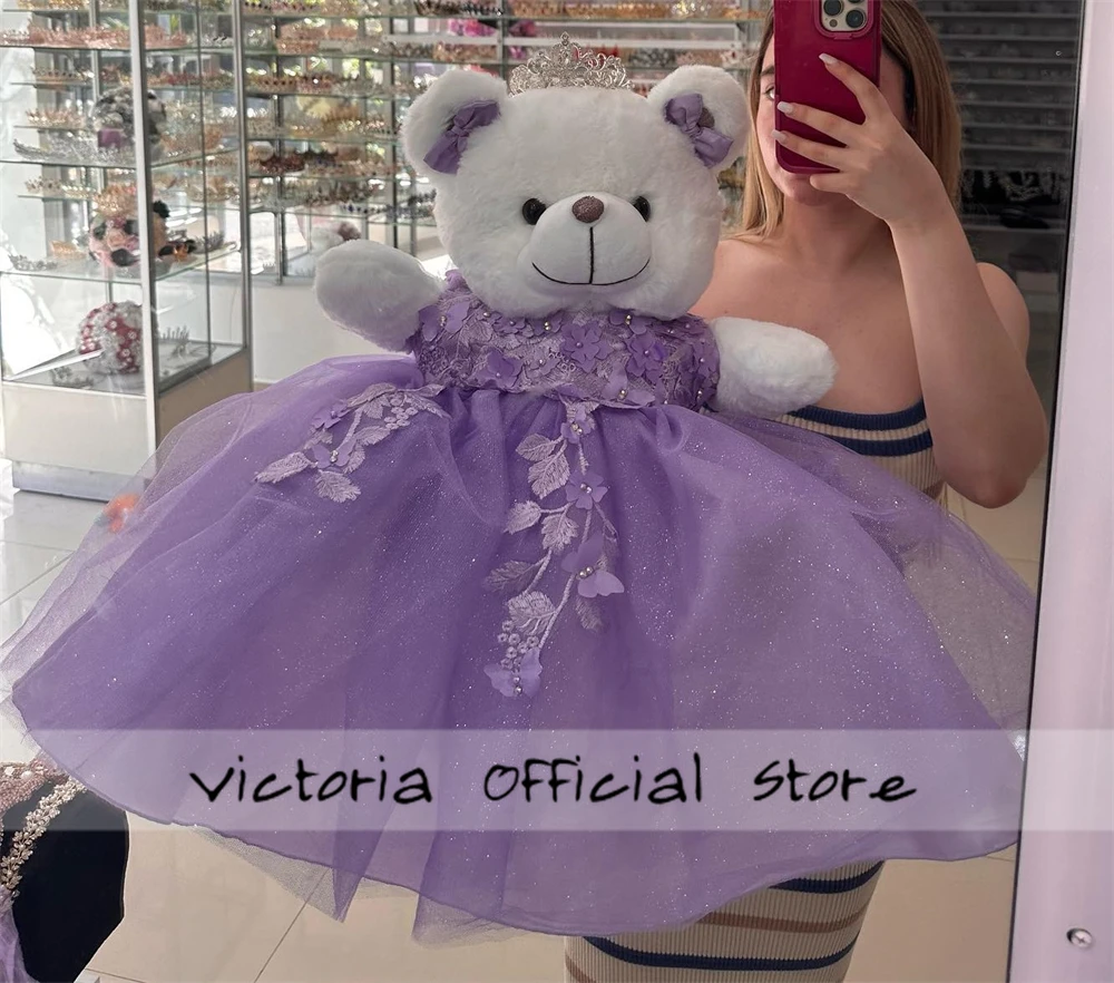 Shinning Light Purple Personalized Quinceanera Teddy Bear Dress Bead Off The Shoulder Customized