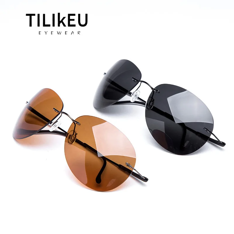 

Trendy Rimless Sunscreen Polarized B Titanium Sunglasses Men and Women Driving Toad Pilot Shades UV Square Round Face Sunglasses