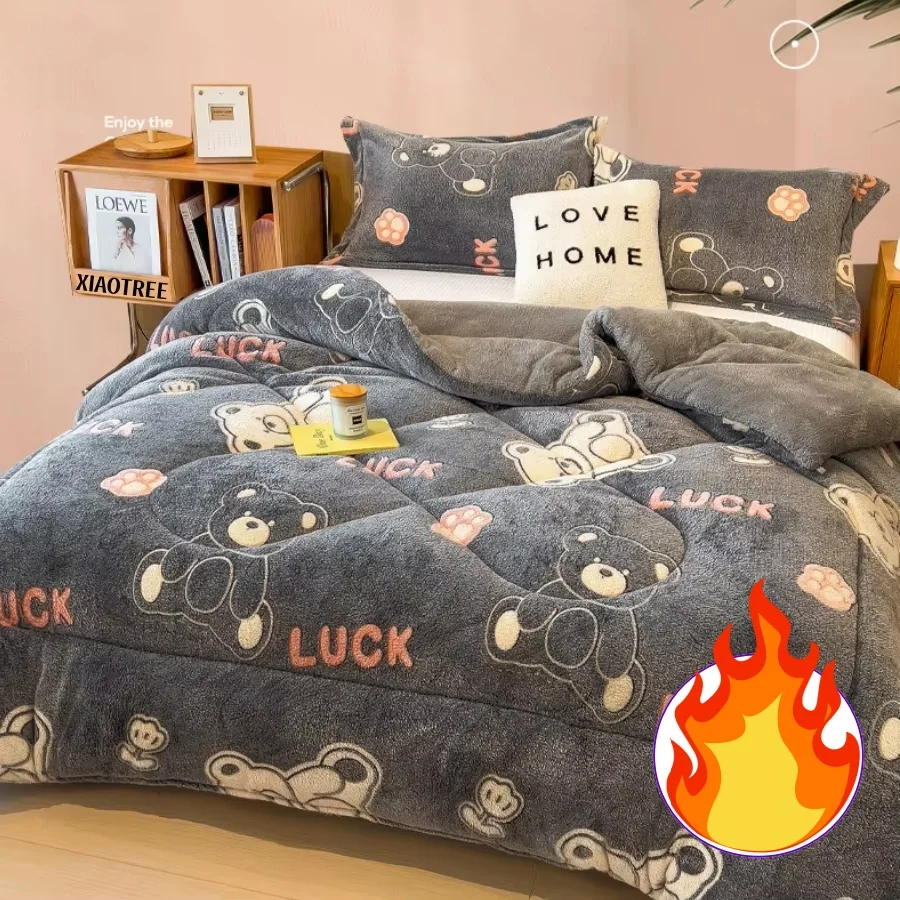 

Winter Bedding Thick Quilt Blanket Thickened Warm Flannel Fleece Comforter for Cold Nights Set Bed Duvets Quilts the Blankets