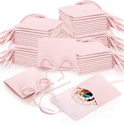 with String Microfiber Jewelry Pouch Pink Envelope Style Luxury Jewelry Package Bags Bow Tie Bag Bracelet Packaging