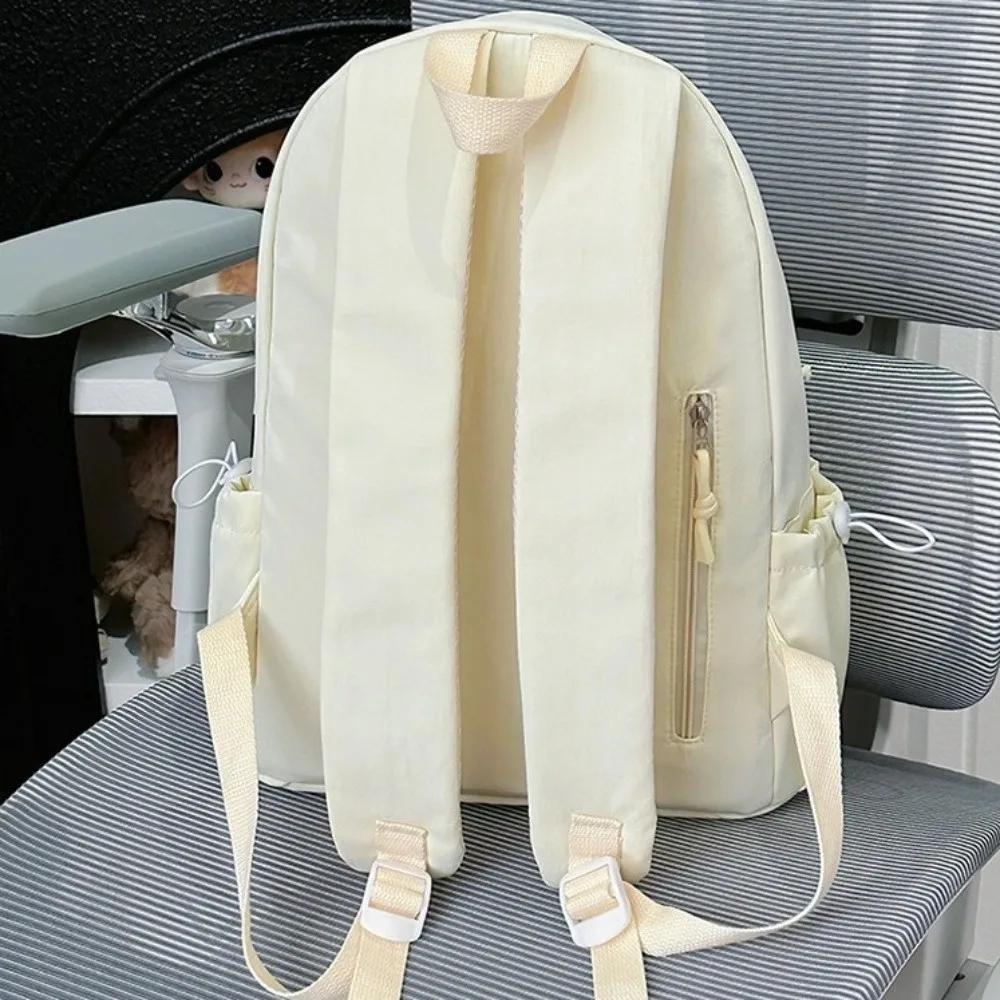 

Portable Embroidered Bow Girls Backpack Nylon Solid Color Students Schoolbag Lightweight Large Capacity Travel Rucksack