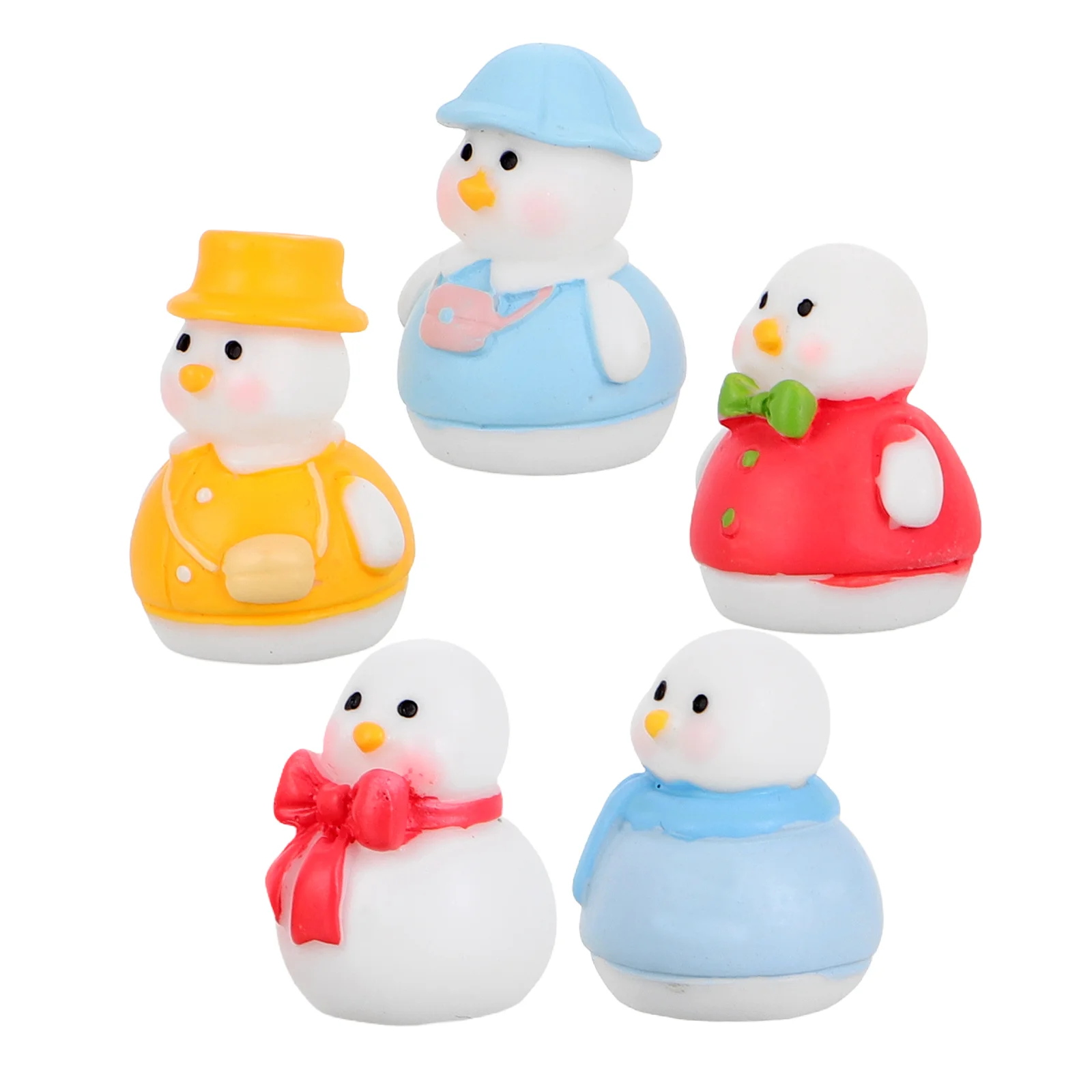 

5 Pcs Christmas Snowman Duck Resin Toys Mini Figures Winter Scene Props Crafts