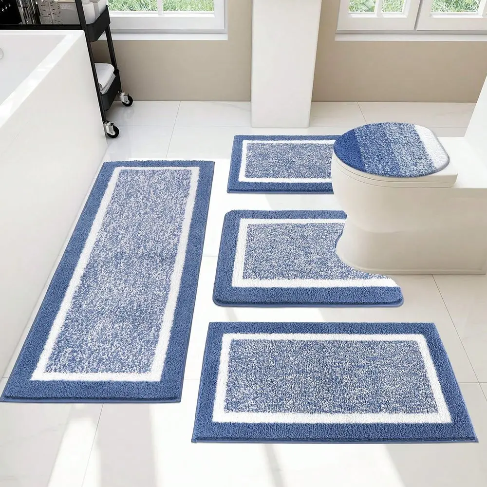 

Bathroom Rugs Sets 5 Piece With Lid Cover Bathroom Shower Rugs With UShaped Contour Toilet Mat Absorbent Microfiber Plush Bath