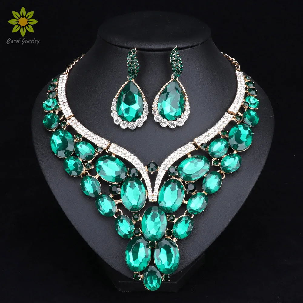 Fashion Indian Jewellery Indian Crystal Necklace Earrings Bridal Jewelry Sets For Brides Party Wedding Accessories Decoration