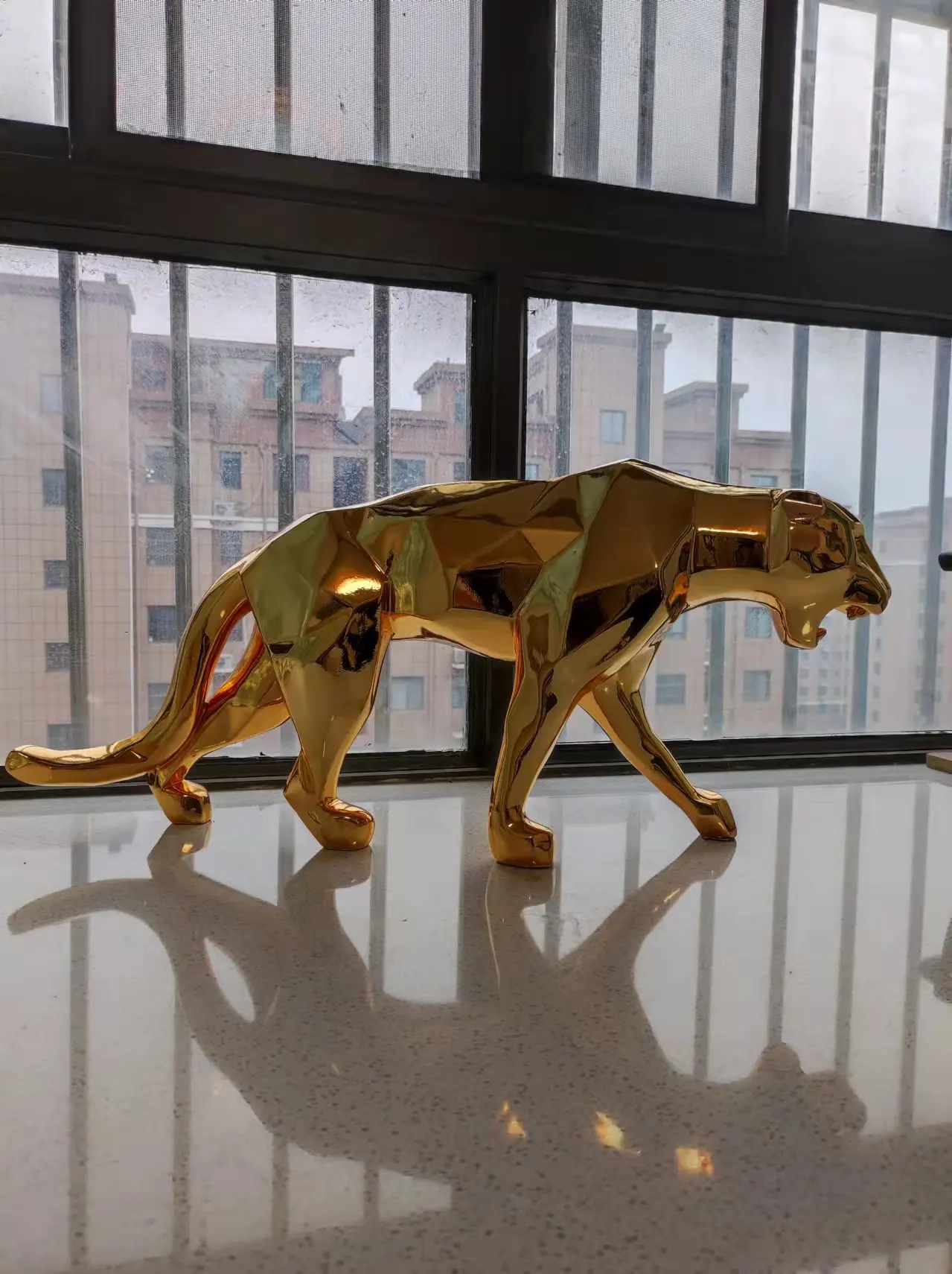 70*16*32cm Quality Geometric Chrome Leopard Sculpture Resin Crafts Panther Statue Home Decoration Decor Figures Christmas Gifts