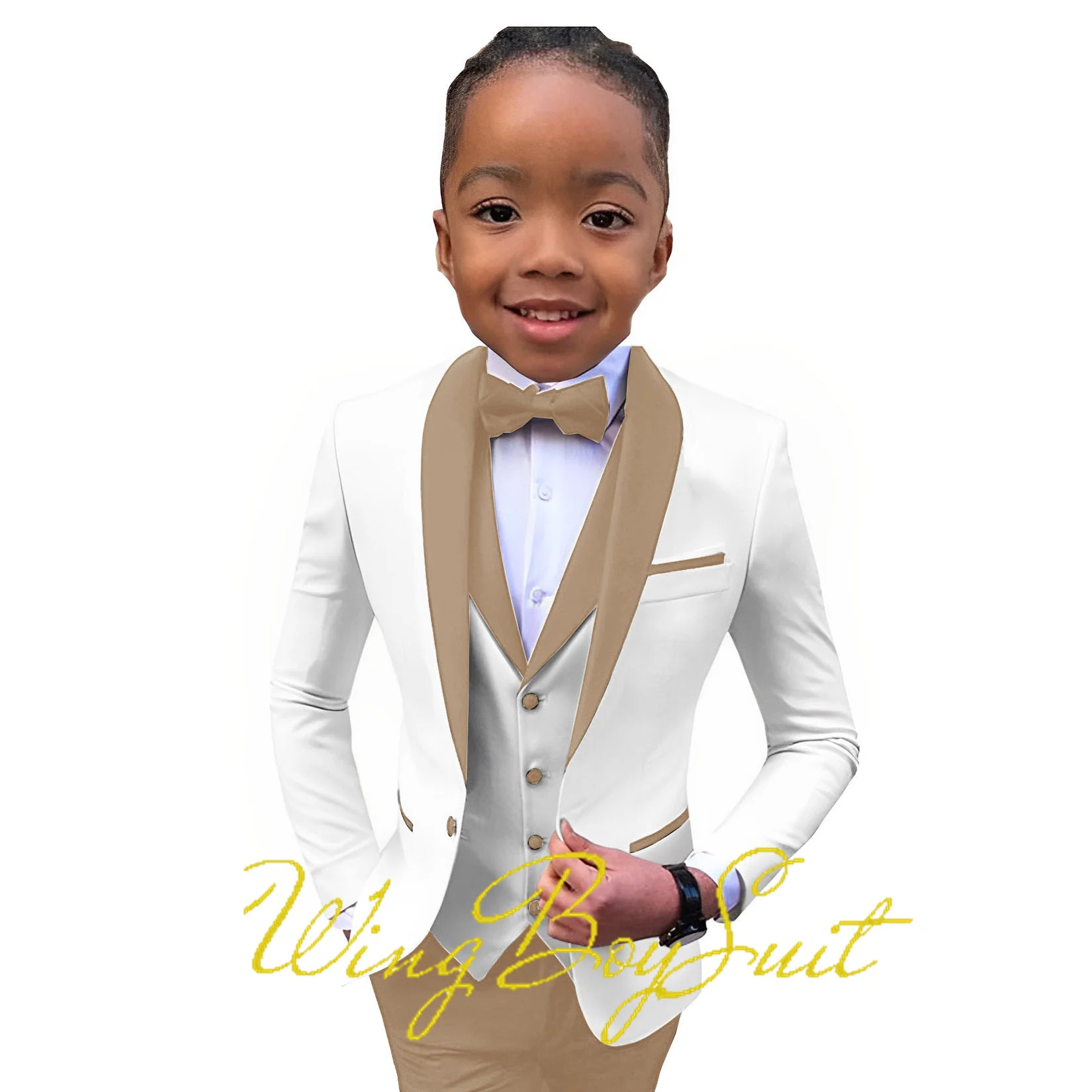 New Design Boys Suit Jacket Pants Vest 3-piece Set Wedding Tuxedo Green Fruit Collar Blazer Kids Custom Color 2T-16T