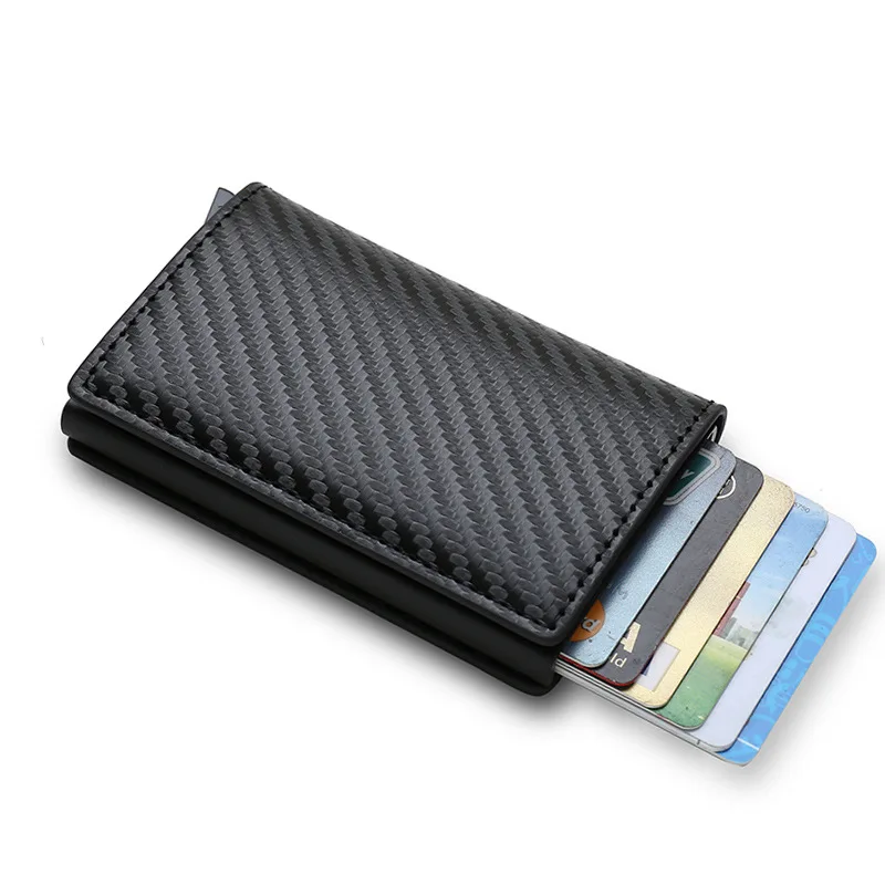 Slim Aluminum Wallet with Elasticity Back Pouch ID Credit Card Holder Mini RFID Wallet Automatic Pop Up Bank Card Case