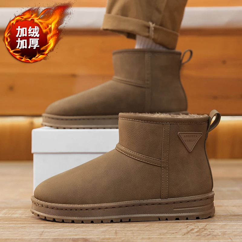 

2026 Зимние теплые ботинки — мужские зимние ботинки, мужские полусапоги, крой из овчины и шерсти, низкая теплая кожаная обувь