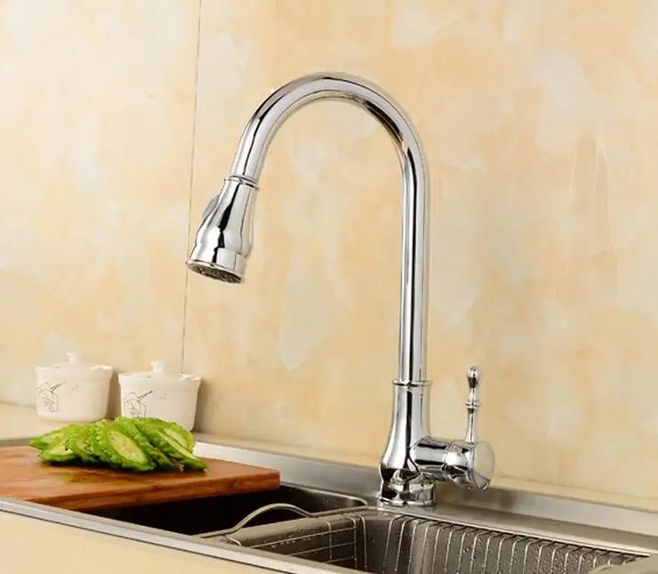 Single hole kitchen sink basin faucet, Rotated stretch wash basin faucet kitchen pull down, Brass dish basin faucet hot and cold