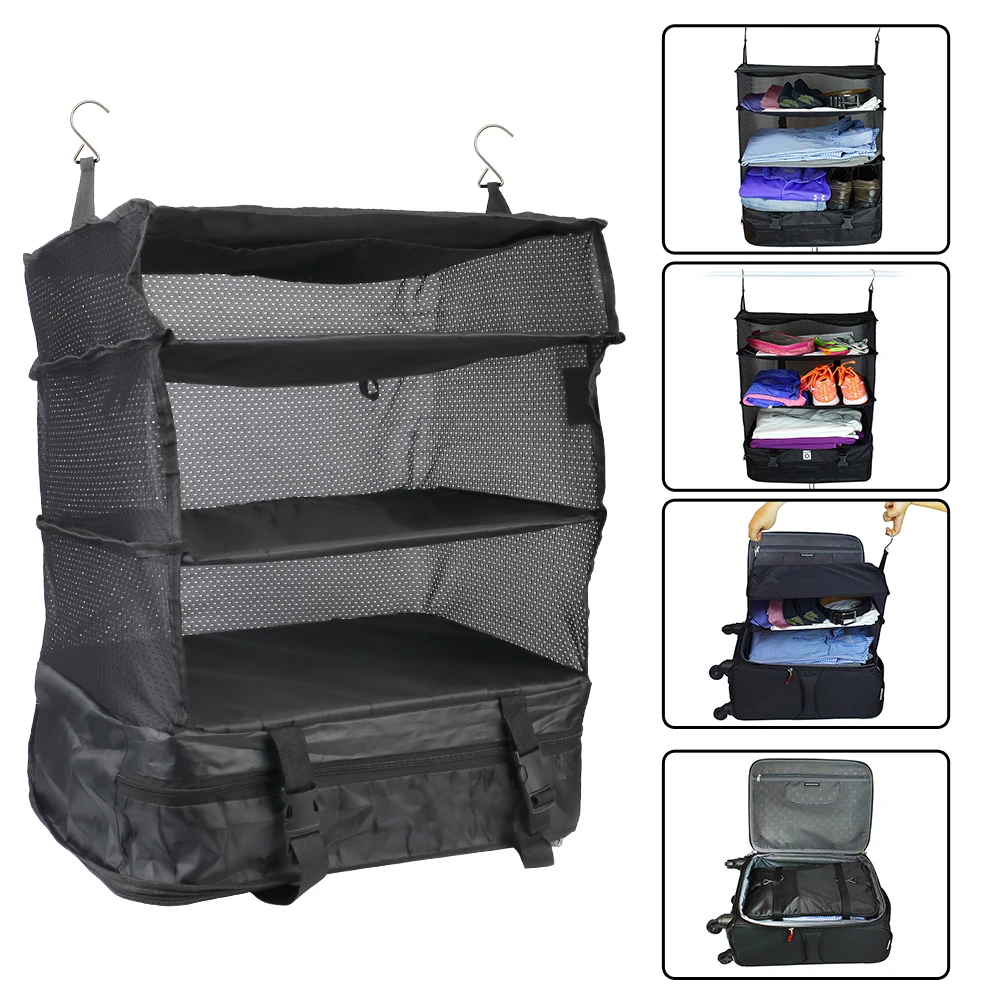 

Portable Home Storage Clothes Storage Rack Wardrobe Holder Hook Hanging Organizer Travel Storage Bag Travel Suitcase Shelves