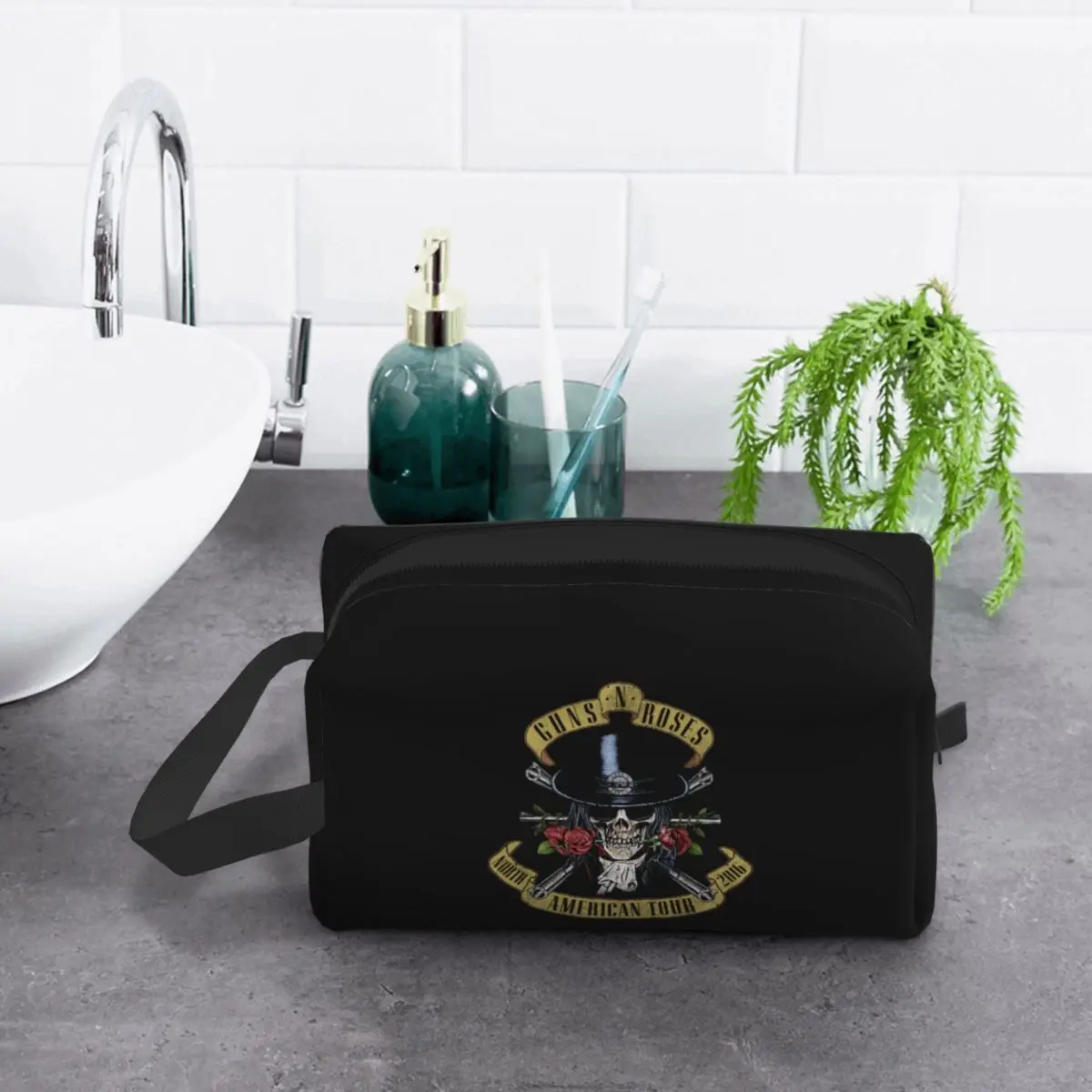 Guns N Rose Heavy Metal Steampunk Música Bolsa de maquillaje Organizador de cosméticos Almacenamiento Dopp Kit Neceser Bolsa de cosméticos