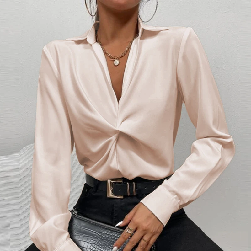 Autumn Lapel White Shirt Women Elegant Commuting Tops Fashion Casual V Neck Long Sleeve Blouses Blusas