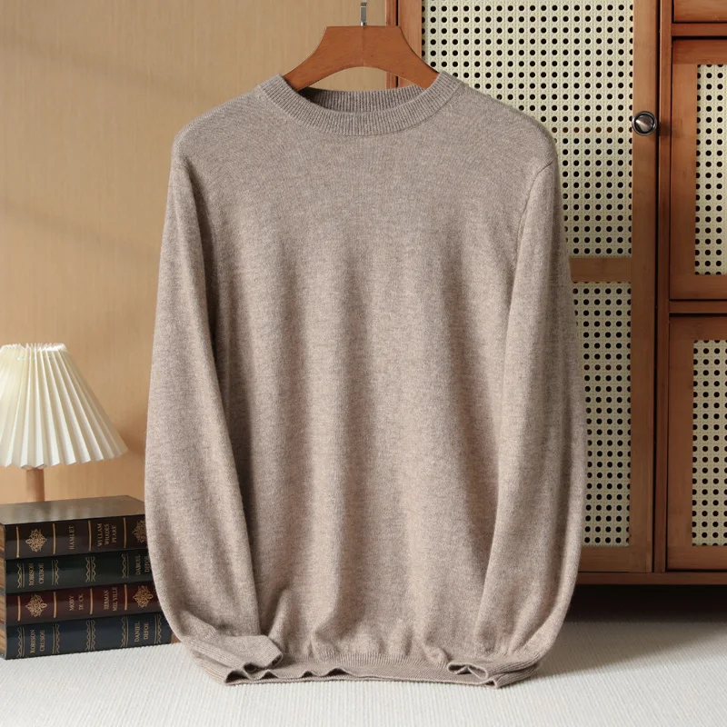 Men\'s 100% Pure Cashmere Knitted Sweater O-neck Long Sleeved Thick Black Pullover Winter And Autumn Warm High-end Versatile Top