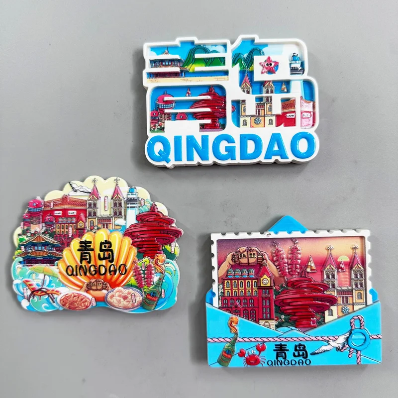 

Cultural and Creative Souvenirs Qingdao Harbin Resin Refrigerator Sticker Magnetic Home Kitchen Decoration Decal Fridge