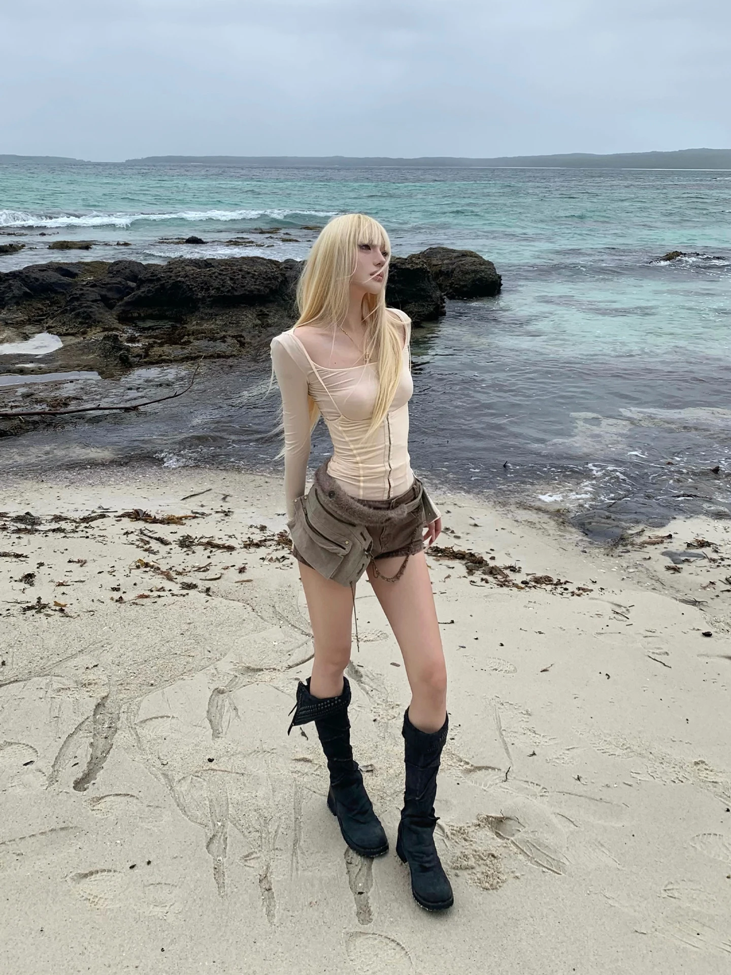 

Джинсы Rase Le Sol Wilderness Pulse Vintage, коричневые, с эффектом потертости, с низкой посадкой, с карманами на цепочке, на молнии, из хлопка, для женщин