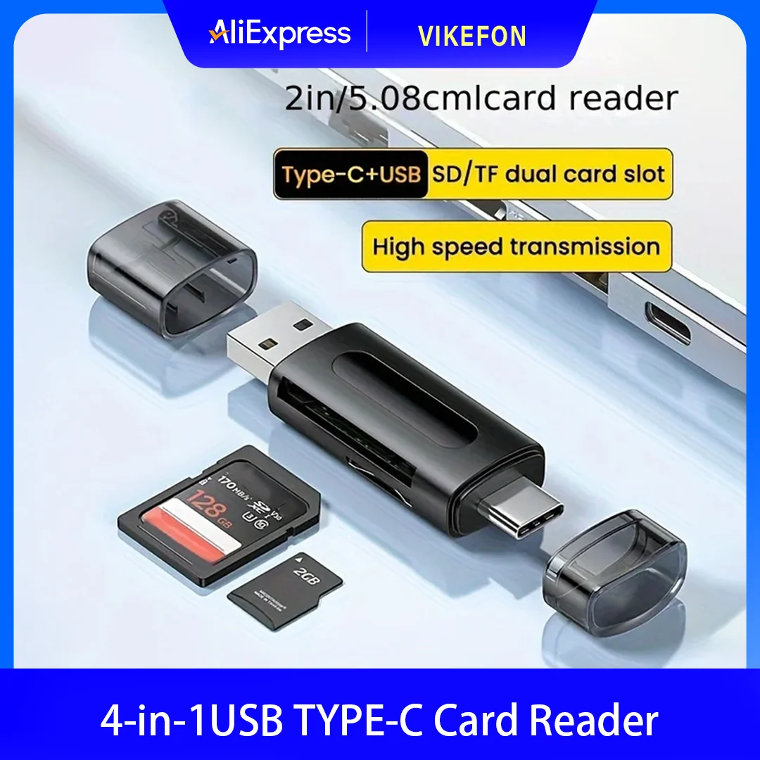 

Многофункциональное устройство чтения карт памяти USB TYPE-C 4-в-1, внешнее хранилище, черный стрейч для устройств чтения карт памяти USB 2.0 Mini SD TF